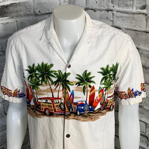 Aloha Mo'i Casual Short Sleeved Shirt Hawaii Beach Cars Surf Board Print - Picture 2 of 9